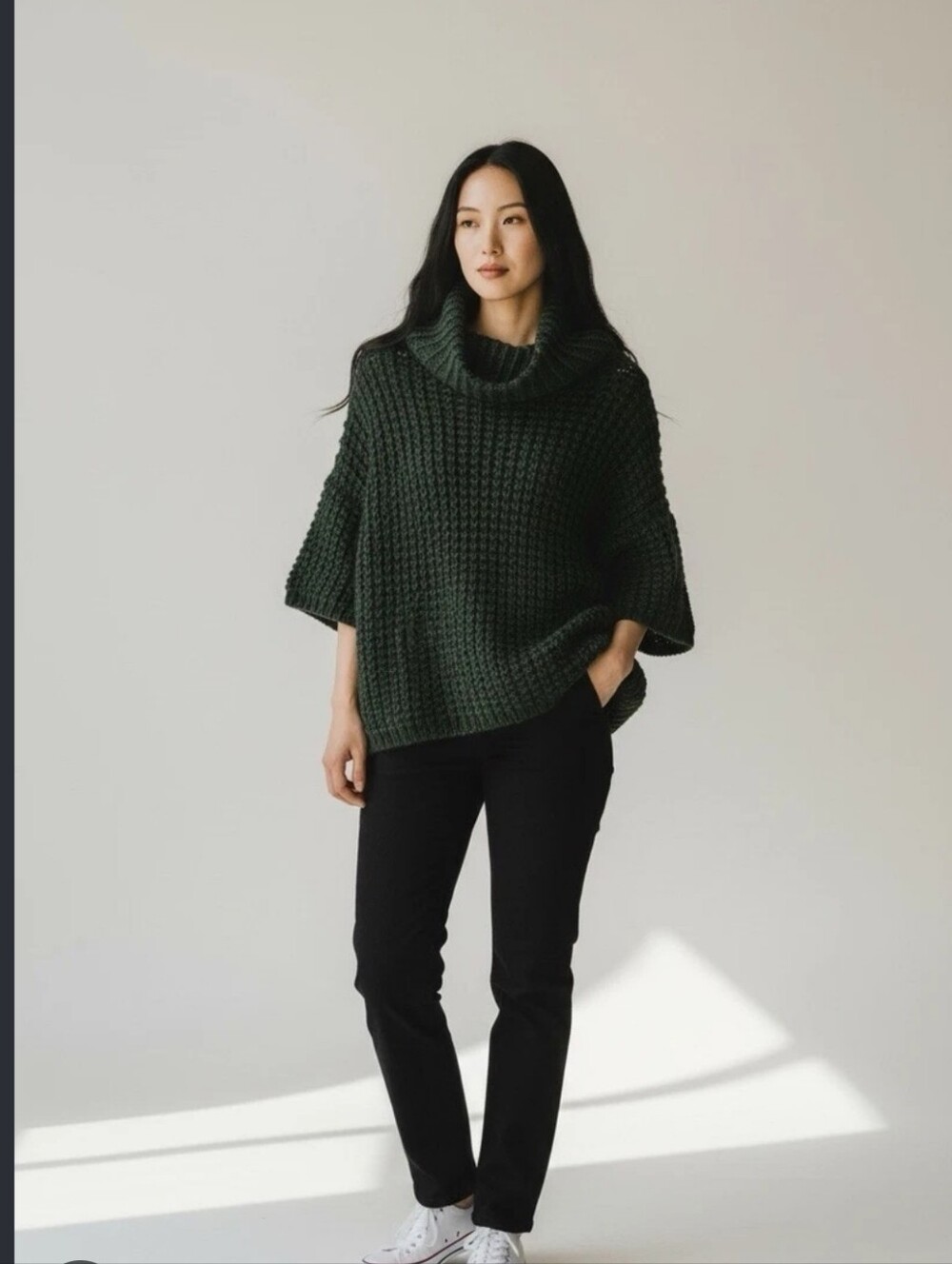 Cozy Oversized Cowl Neck Sweater - Black